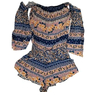 Xenia Boutique Romper Off Shoulder Floral Print Boho Festival Size 6 - Picture 1 of 13