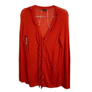 Leifsdottir Ruffle Pointelle Knit V-Neck Cardigan Sweater L Wool Anthropologie - Picture 1 of 6