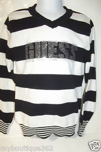 NWT GUESS GIRLS BLACK SWEATER LONG SLEEVE V-NECK TOP W/ RHINESTONES L (6X)) - Picture 1 of 3