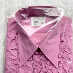 Vintage After Six Smoking Hemd Mauve Rosa Rüschen 70er Abschlussball Dead Stock Vintage M L - Bild 1 von 5