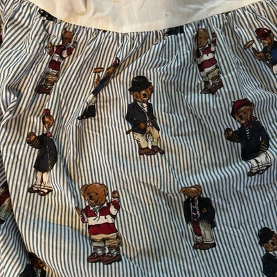 Falda de cama vintage Ralph Lauren Polo Bear Queen Grand sábana a rayas algodón EE. UU. Foto 1 de 4