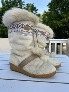 Tecnica Vintage Women Goat Fur Tall Hippie Tribal Italian Snow Boots Size 7.5 38 - Picture 1 of 9