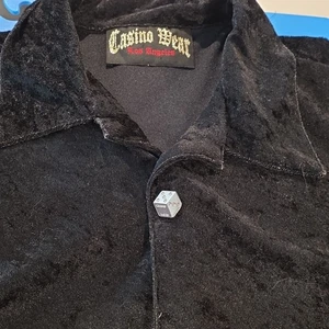 Vintage Casino Wear Los Angeles DICE BUTTONS Black Velvet Shirt mens XL - Picture 1 of 7