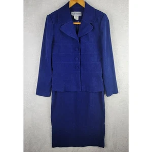 Jessica Howard 6 Midikleid Anzug Knopf Jacke Set Blau Wildlederimitat Büro Karriere - Bild 1 von 13