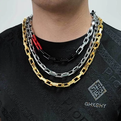 Colar de pulseira de aço inoxidável corrente bambu 9 mm hip-hop masculino feminino - Imagem 1 de 4