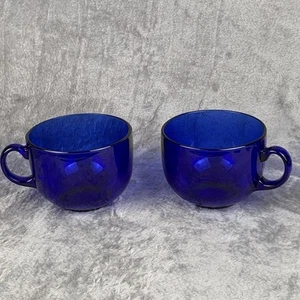 Arcoroc Cobalt Blue Glass Latte Mugs Soup Cups Pair Of 2 Made In France Vintage - Picture 1 of 19