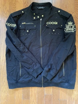 Coogi Australia Mens 6XL Denim Jacket Zip Black Streetwear Gold Detailing  - Image 1 of 4