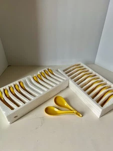 Lot of 24 Yellow/Mustard PORCELAIN approx 5 " SOUP SPOONS China JAPANESE - Picture 1 of 8
