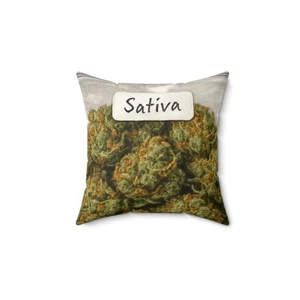 Dekokissen mit Sativa-Motiv, Cannabis Wohndeko, Kiffergeschenk, Tüte Gras - Bild 1 von 4