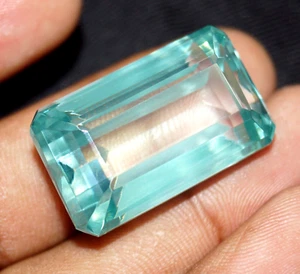 128.50 Ct Certified Natural Zircon Water Blue Color Emerald Cut Loose Gemstone - Picture 1 of 7