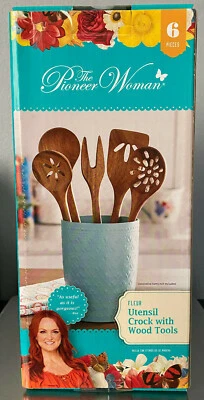 Juego de 6 vajilla de utensilios de flor The Pioneer Woman con herramientas de madera NUEVO SELLADO RE Foto 1 de 2