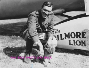 REPRINT PHOTO OF AVIATOR ROSCOE TURNER WITH GILMORE THE LION, 8 by 10 - Picture 1 of 1