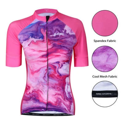 Women Ladies Cycling Jersey Half Sleeve MTB Road Bike Riding Sports Shirt Pink - Image 1 of 4