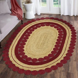 Oval Hand Braided 100%Jute Beige Area Rug Living Room Flat Weave Kilims 4x6 5x8 - Picture 1 of 15