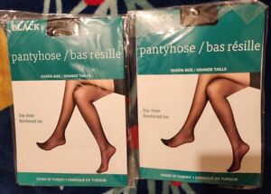 Set Of Two Pairs Black Pantyhose Queen Size