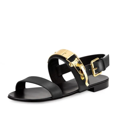 Open Toe Sandals Slingback Metal Trim Casual Real Leather Mens Shoes Roman Beach - Image 1 of 4