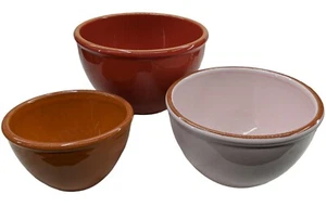 Val Do Sol Set Of 3 Pottery Nesting Mixing Bowls PORTUGAL Heavy Duty Red Neutral - Picture 1 of 8