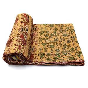 Vintage Quilt Indian Organic Cotton Bedspread Traditional Blanket Throw