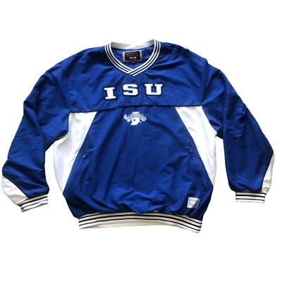 Chaqueta ISU Sycamores Coliseo Azul Y Blanco Talla XL Bolsillos con Cremallera Colegial Foto 1 de 4