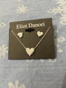 $78 Eliot Danori silver tone pave heart necklace & stud earrings inc 635 - Picture 1 of 4