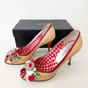 Dolce & Gabbana Red Floral Bow Crystal Heels EU 40.5 - Picture 1 of 6