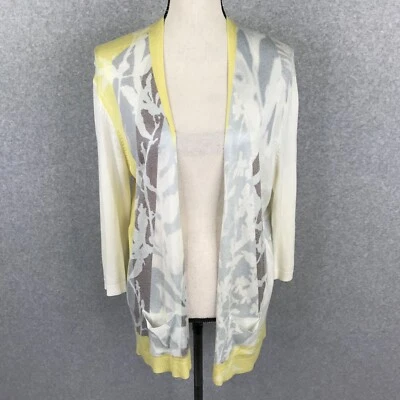 Cárdigan Suéter Coldwater Creek L 14-16 Frente Abierto Ligero Amarillo/Gris Foto 1 de 4