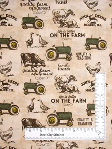 Farm Fabric Green Tractors Ducks Cows On The Farm Animals CP70166 Yard - Picture 1 of 1