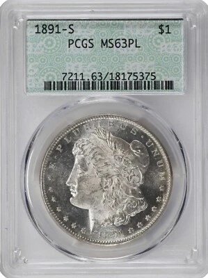 1891-S Morgan Silver Dollar PCGS MS63PL Retro Doily Holder Choice PQ Proof Like! - Image 1 of 4