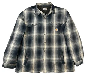 Carhartt Sherpa Lined Coat Men 2XL Flannel Jacket Hubbard Relaxed Fit Blue Flaw* - Picture 1 of 12