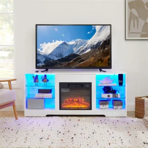 Fireplace TV Stand w/ Led Lights & 18" Electric Fireplace for Tvs up to 62" - Picture 1 of 19