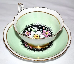 PARAGON By Appt To Her Majesty The Queen CUP & SAUCER - SAGE GREEN FLORAL - Picture 1 of 9