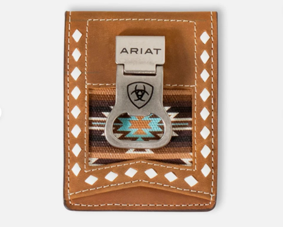 Ariat Men's Western Money Clip with Leather Fabric Logo Laced Brown A3559302 - Image 1 of 1