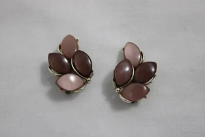Lisner Signed Moonglow Lucite Clip On Earrings Silvertone Brown Designer - Picture 1 of 9