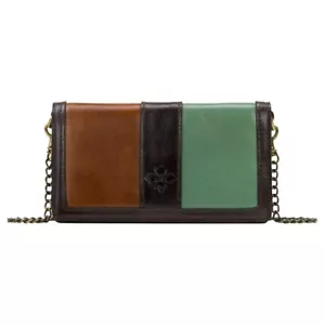 Patricia Nash Gemma Chain Leather Crossbody Clutch Chocolate/Cognac/Sage NWT - Picture 1 of 7