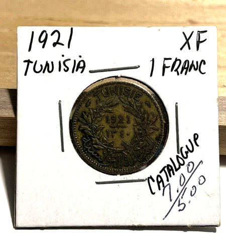1921 Tunisia 1 Franc XF (INV F) Cover