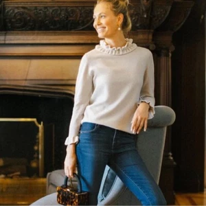 TUCKERNUCK Ivory Shimmer Edie Ruffle Sweater Cashmere Wool XS - Picture 1 of 10