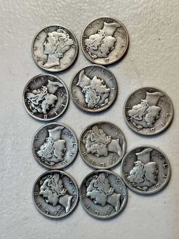 LOT OF 5 DIFFERENT DATES/MINT MARKS 90% SILVER Mercury Dimes from the 1930'S Cover