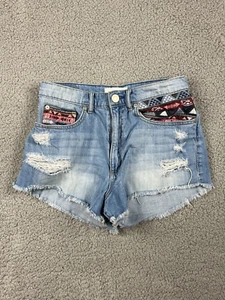 Garage women's shorts size 7 distressed graphic pattern blue - Picture 1 of 11