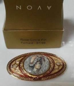 Vintage Avon Enamel Rose Circle Female Pin 97 / 98 - Picture 1 of 3