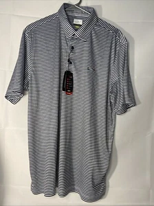 Greg Norman dunkelblau-weiß gestreiftes Play Dry Polo Kurzarm Größe L - Bild 1 von 7