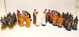 1981 Hand Painted Ceramic Chess Set Complete 4.5" condition issues See PICS - Picture 1 of 24