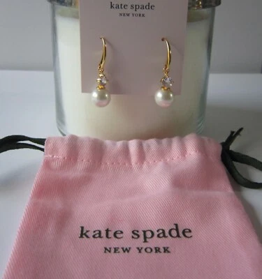 Kate Spade New York Drop Earrings Pearl Zirconia Gold Plated New W/Pouch - Image 1 of 3