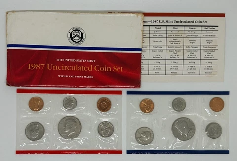 1987 US Mint Set Uncirculated P & D Coin Set, 12 Coins Cover