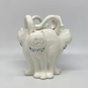 Vintage Fitz & Floyd OCI Omnibus weiß Keramik Katze Vase Übertopf gepunktet Krawatten - Bild 1 von 9