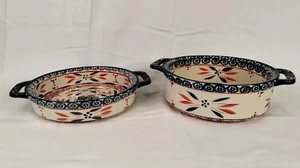 Temptations Old World 1 & 2 Qt Round Baker Casserole Fireworks Fetti Blue & Red - Picture 1 of 24