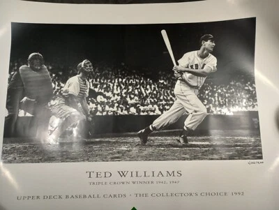 "Póster de béisbol de colección 29x21"" Ted Williams triple corona ganador cubierta superior 1992" Foto 1 de 2