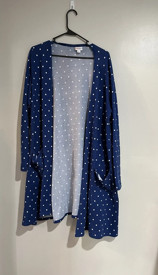 Lularoe Mujer XL Cárdigan Largo Azul/Blanco Lunares Foto 1 de 4