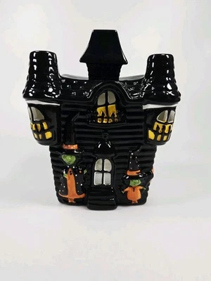 Haunted House Ceramic Candle Holder Tea Decor Witches Pumpkin Cats 9 Inch - Image 1 of 4