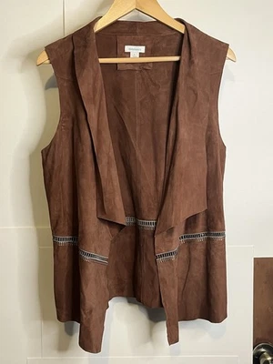 Chaleco Sundance para mujer talla L marrón "Traditions Told" gamuza mantecosa frente abierto Foto 1 de 4