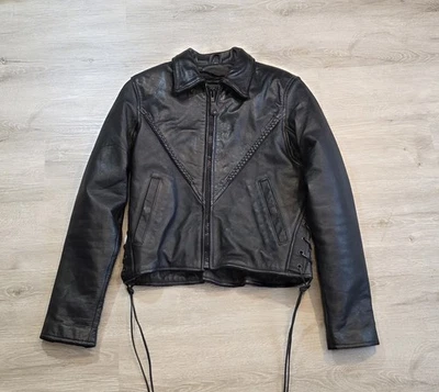 Chaqueta de Cuero Galería Motociclista Western Forro con Cremallera Negra Talla Pequeña Foto 1 de 4